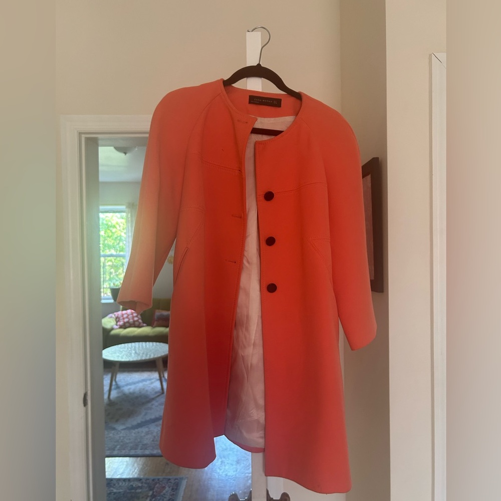Zara collarless peach pink coat